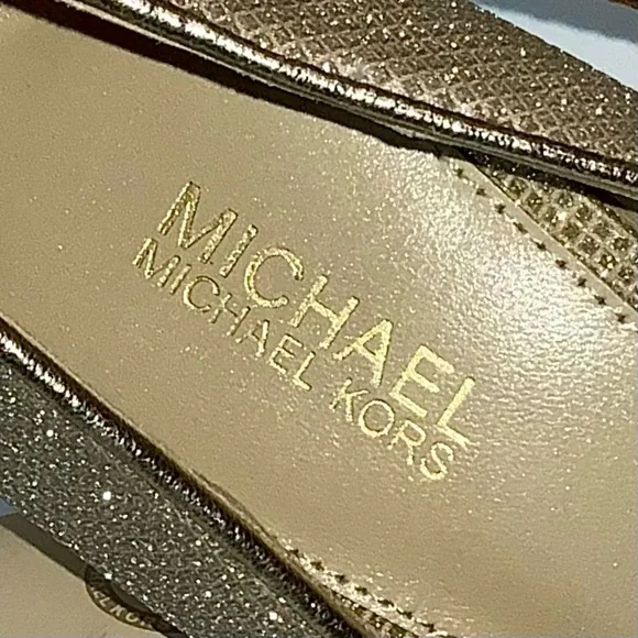 MICHAEL Michael Kors Pale Gold Glitter Chain Mesh Platform Pumps - Picture 12 of 16